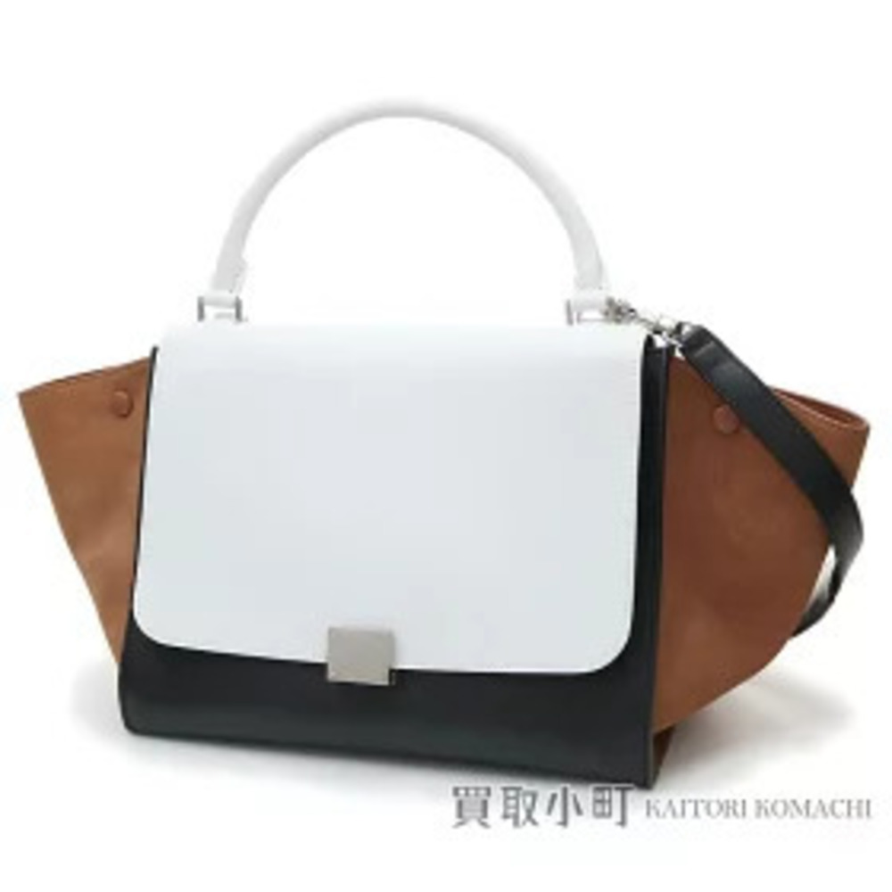 Celine Trapeze Handbag Calfskin Suede White Black Brown Shoulder Bag Tote
